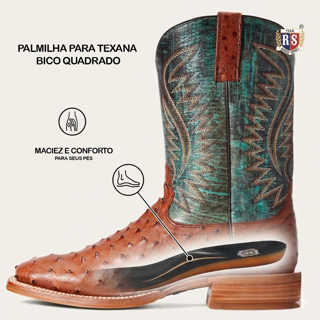 Bota texana de bico quadrado com palmilha RS Rodeo Sport
