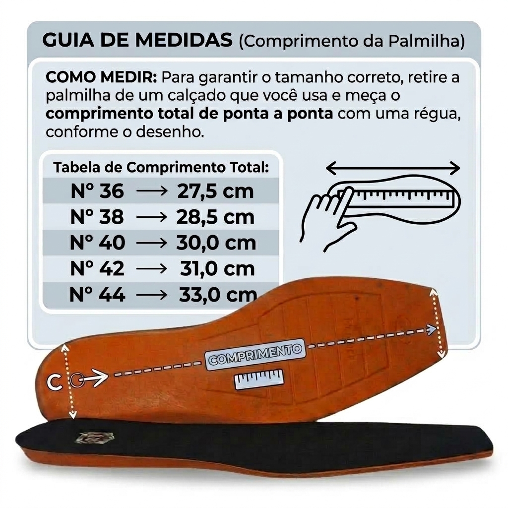 Tabela oficial de medidas da palmilha RS Rodeo Sport